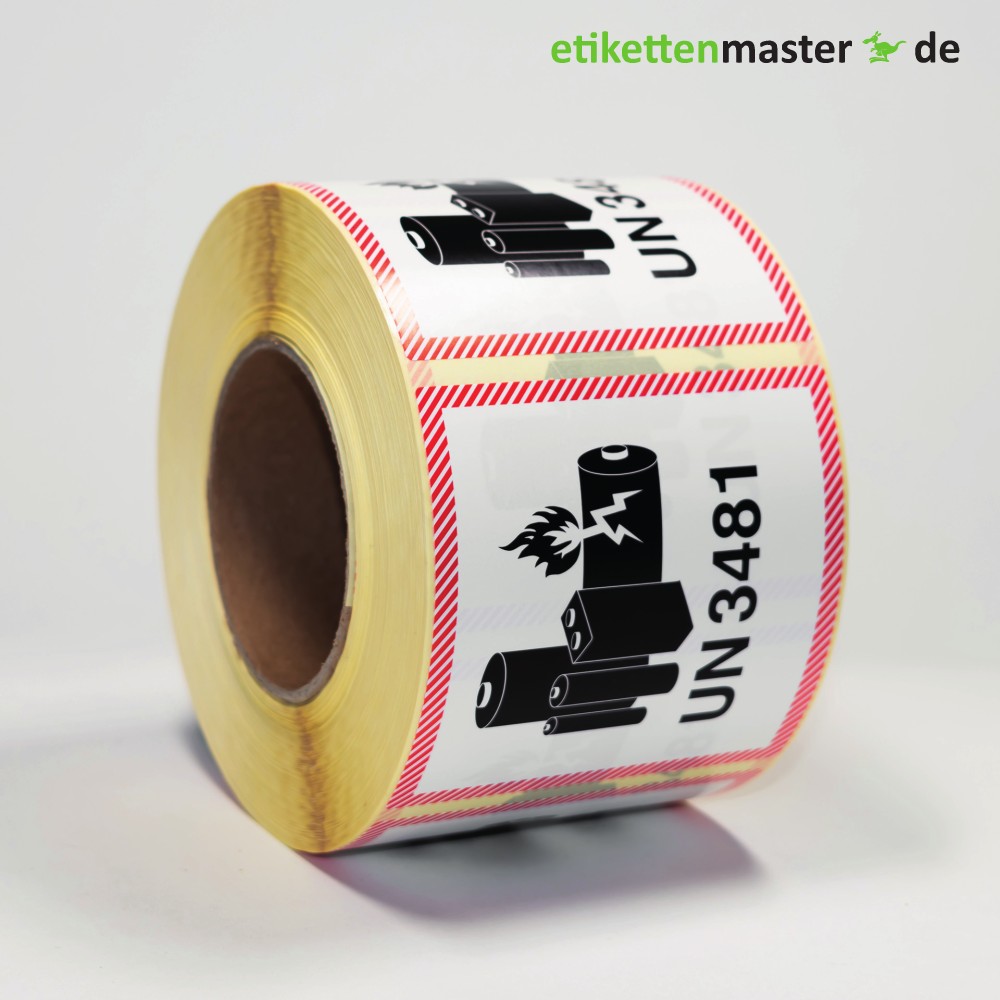 100 x 100 mm, Transportaufkleber, Lithium Ionen Batterien - Akku, UN3481, Kern 76 mm, 1.000 Etiketten 100 x 100 mm, Transportaufkleber, Lithium Ionen Batterien - Akku, UN3481, Kern 76 mm, 1.000 Etiketten