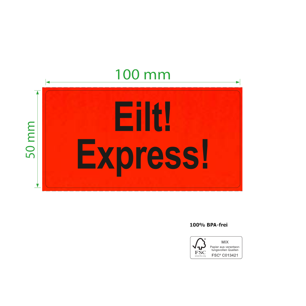 100 x 50 mm,  Paketkennzeichnung Eilt! Express!, Rolle, Kern 76 mm, 1.000 Etiketten 