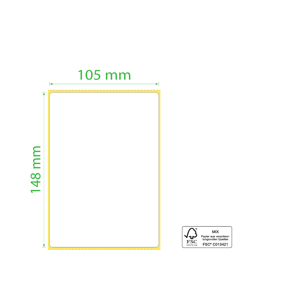 105 x 148 mm, Vellum, Rolle, Kern 40,5 mm, 500 Etiketten 