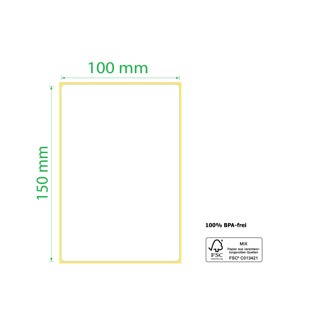 100 x 150 mm, Thermodirekt, Rolle, Kern 25,4 mm, 500 Etiketten   
