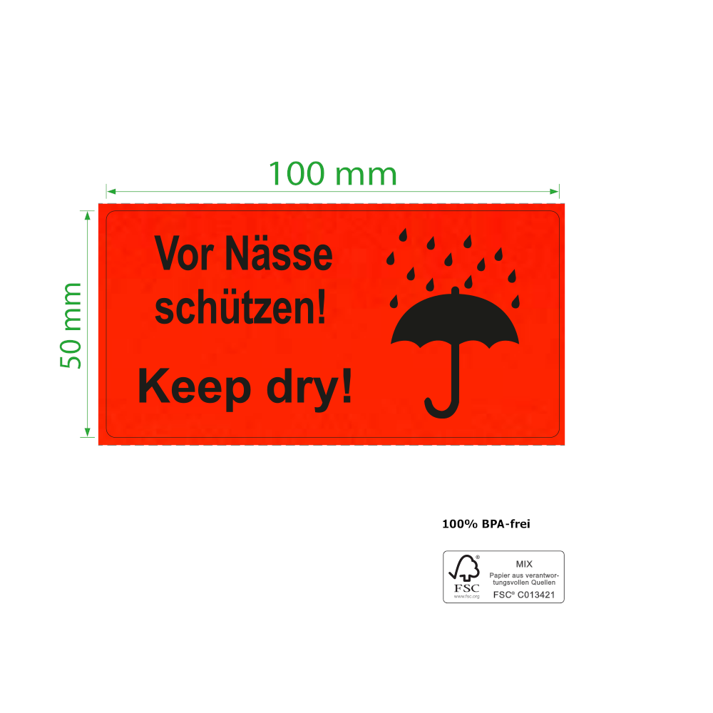 100 x 50 mm, Paketkennzeichnung, "Vor Nässe schützen!", Kern 76 mm, 1.000 Etiketten