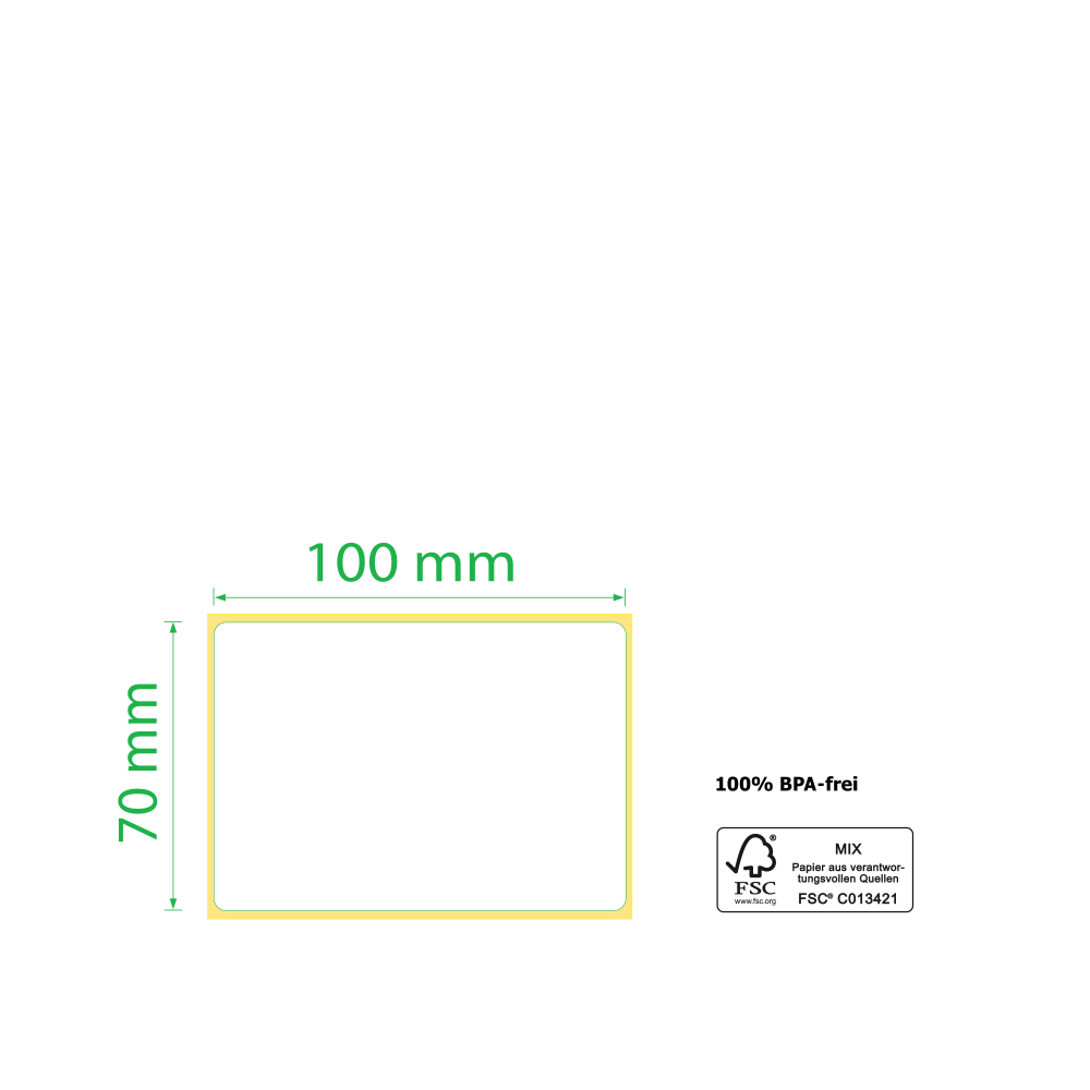 100 x 70 mm, Thermodirekt, Rolle, Kern 25,4 mm, 500 Etiketten    