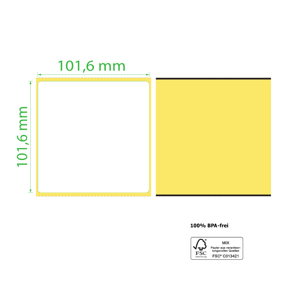 101,6 x 101,6 mm,  Thermodirekt, Rolle, Kern 19 mm, 150 Etiketten