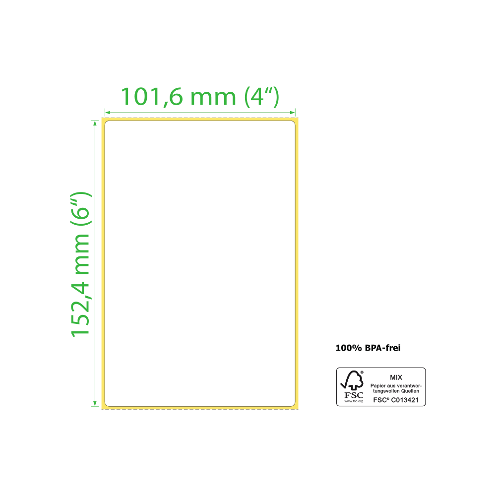 101,6 x 152,4 mm, Thermodirekt, Rolle, Kern 25,4 mm, 350 Etiketten