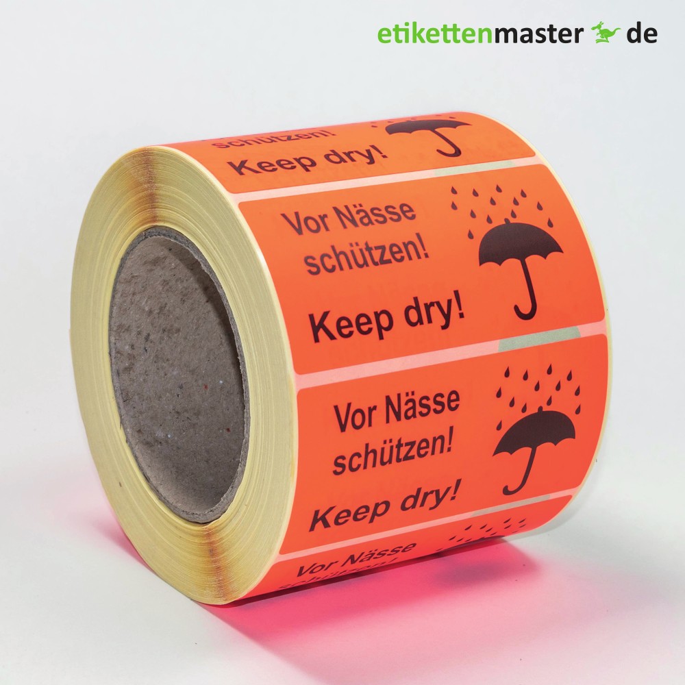 100 x 50 mm, Paketkennzeichnung, "Vor Nässe schützen!", Kern 76 mm, 1.000 Etiketten 100 x 50 mm, Paketkennzeichnung, "Vor Nässe schützen!", Kern 76 mm, 1.000 Etiketten