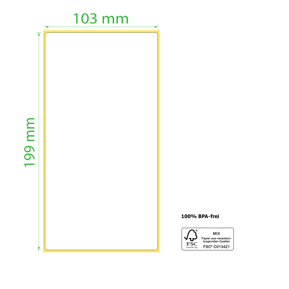 103 x 199 mm, Thermodirekt, Rolle, Kern 40,5 mm, 250 Etiketten, 12 Rollen/Karton