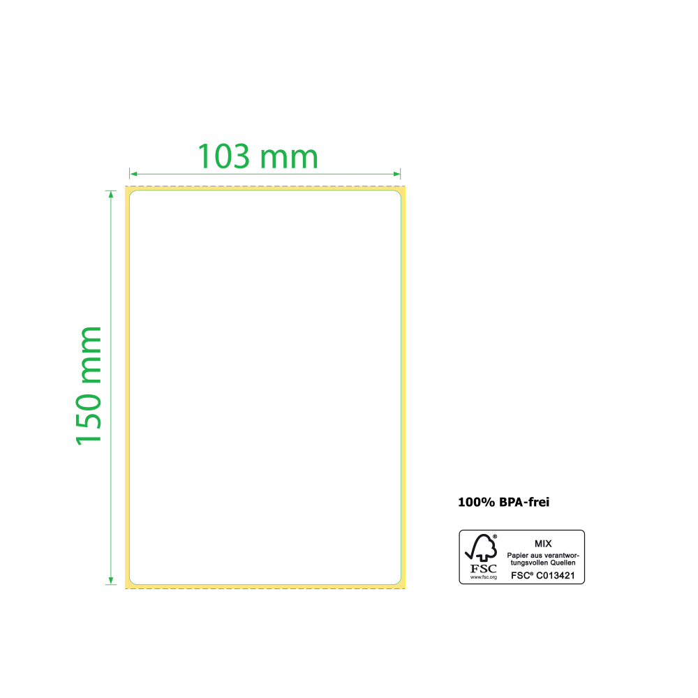 103 x 150 mm, Thermodirekt, Rolle, Kern 25,4 mm, 500 Etiketten    