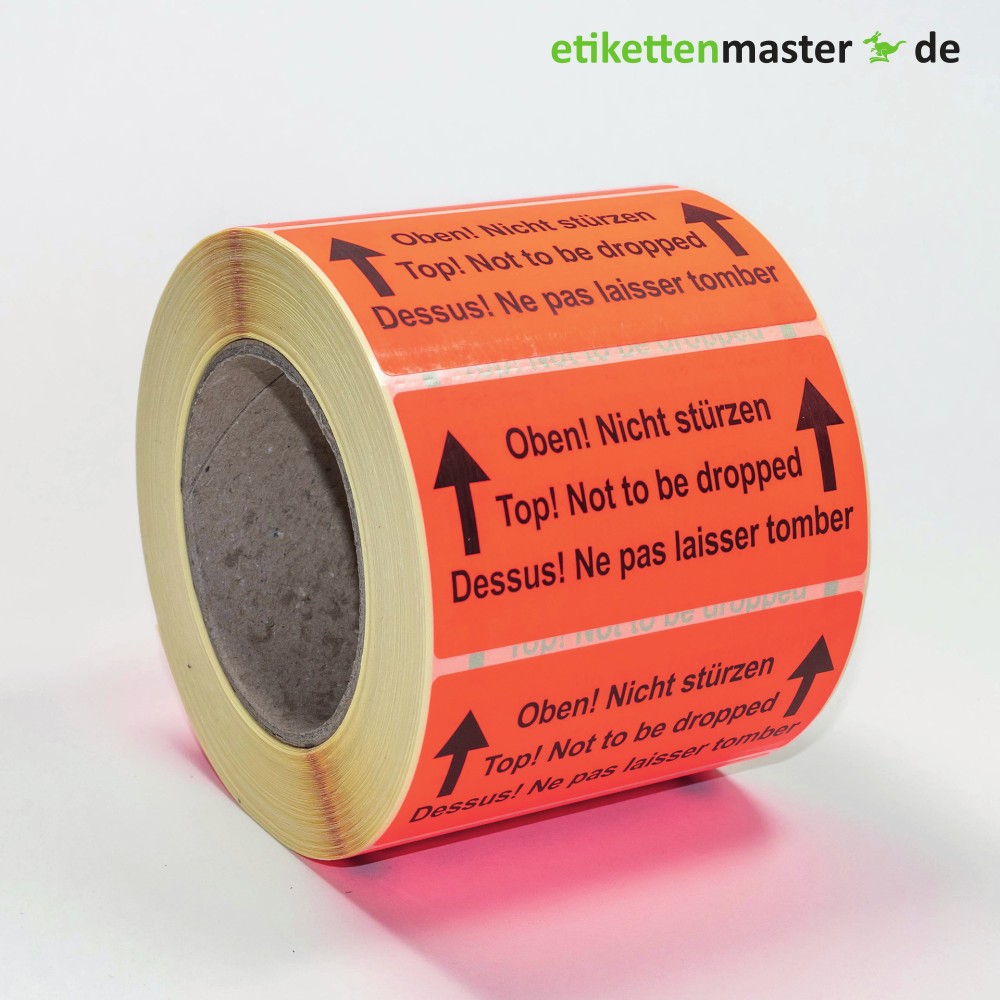 100 x 50 mm, Paketkennzeichnung Oben! Nicht stürzen, Rolle, Kern 76 mm, 1.000 Etiketten 100 x 50 mm, Paketkennzeichnung Oben! Nicht stürzen, Rolle, Kern 76 mm, 1.000 Etiketten